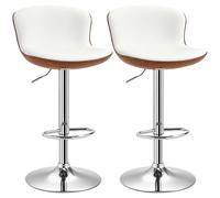 HOMCOM Lot de 2 Tabouret de Bar Design Contemporain Hauteur d'assise réglable 64-85 cm pivotant 360° revêtement synthétique Crème Imitation Bois