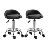 HOMCOM Lot de 2 tabourets à Roulette pivotants 360°, Dossier, Noir