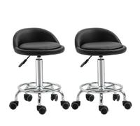 HOMCOM Lot de 2 tabourets à Roulette pivotants 360°, Dossier, Noir | Assise réglable 47-62H cm, revêtement synthétique, acier chromé