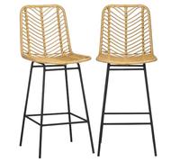 HOMCOM Lot de 2 Tabourets de Bar Assise 66H cm, Dossier en Cannage, Jaune | Chaises de Bar, Repose-Pieds, Cadre en Acier, Design Bohème, Chaises Hautes Cuisine, Salle À Manger, Comptoir