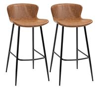 HOMCOM Lot de 2 tabourets de Bar Assise en Similicuir Hauteur 76 cm avec Repose-Pieds en Acier et Dossier Design Vintage - Marron
