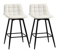 homcom Lot de 2 tabourets de bar avec dossier et repose-pieds, assise tabouret de bar, chaises rembourrées de style nordique en métal et velours, blanc crème, 45 x 47 x 88 cm
