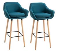 HOMCOM Lot de 2 Tabourets de Bar Chaise de Bar Accoudoirs Bleu
