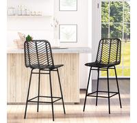 HOMCOM Lot de 2 tabourets de bar chaise de bar design bohème hauteur 66 cm avec repose-pieds métal et rotin PE - noir