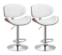 HOMCOM Lot de 2 tabourets de Bar Chaise de Cuisine avec Dossier revêtement synthétique Hauteur réglable pivotant Repose-Pied Blanc