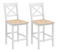 HOMCOM Lot de 2 tabourets de bar, chaises de bar, assise 60,2H cm, dossier haut en croisé et repose-pieds, cadre en bois massif, chaises hautes cuisine, salle à manger, comptoir, blanc et bois naturel