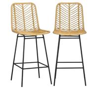 HOMCOM Lot de 2 tabourets de Bar Chaise de Bar Design bohème Hauteur 66 cm avec Repose-Pieds métal et Dossier cannage - Naturel