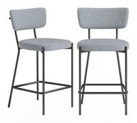 HOMCOM Lot de 2 tabourets de Bar, chaises de Bar, Assise rembourrée 63H cm, Dossier courbé et Repose-Pieds, Pieds en métal, Tissu Aspect Lin, chaises Hautes Cuisine, Salle à Manger, comptoir, Gris
