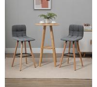 HOMCOM Lot de 2 tabourets de bar, chaises de bar capitonnées avec dossier et repose-pieds, pieds en bois, 41,5x47x97,5cm, gris