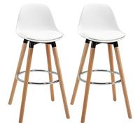 HOMCOM Lot de 2 tabourets de Bar, chaises de Bar en PU avec Dossier et Repose-Pieds, Assise rembourrée 69 cm, Pieds en Bois, Style Moderne, tabourets Hauts pour Cuisine, Salle à Manger, Salon, Blanc