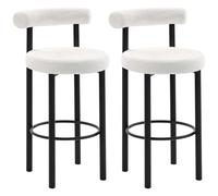 HOMCOM Lot de 2 tabourets de Bar, chaises de Bar en Tissu Bouclette avec Dossier incurvé, Repose-Pieds et Pieds en métal, pour Salle à Manger, comptoir, 50 x 52,5 x 98 cm, Blanc
