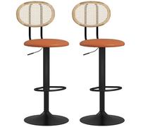 HOMCOM Lot de 2 tabourets de Bar chaises de Bar Hauteur réglable avec Dossier en rotin et Repose-Pieds, Tabouret Haut Moderne, Structure Bois revêtement synthétique Marron