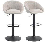 HOMCOM Lot de 2 tabourets de Bar, chaises de Bar Hauteur réglable avec Dossier et accoudoirs, Repose-Pieds, pivotant 360°, Pieds en Acier, Style Moderne, tabourets Hauts pour Cuisine, Salon, Beige