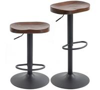 HOMCOM Lot de 2 tabourets de Bar, chaises de Bar Hauteur réglable avec siège en Bois d'orme, Repose-Pieds, pivotant 360°, Style Moderne, tabourets Hauts pour Cuisine, Salon, Marron foncé