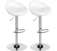 HOMCOM Lot de 2 tabourets de bar chaises de bar hauteur réglable dossier et repose-pieds pivotant à 360° 46x41x76-96cm blanc
