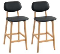 HOMCOM Lot de 2 tabourets de Bar, chaises de Bar Modernes rembourré, Assise 65 cm, Dossier, Repose-Pieds et Pieds en Bois, tabourets de Cuisine en Cuir synthétique, pour Salle à Manger, Cuisine, Noir