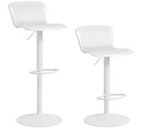HOMCOM Lot de 2 tabourets de Bar, chaises de Bar réglable en Hauteur avec Assise pivotant en Plastique, Dossier incurvé et Repose-Pieds, Chaise Haute Cuisine, Salle à Manger, comptoir, Blanc