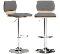 HOMCOM Lot de 2 tabourets de Bar, chaises de Bar réglable en Hauteur avec Dossier, Repose-Pieds, pivotant 360°, Base en Acier et Tissu Effet Lin, pour Salle à Manger, comptoir, 41x47,5x81-102cm, Gris