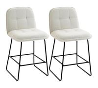 HOMCOM Lot de 2 Tabourets de Bar, Chaises de Bar Rembourrées en Tissu Bouclette, Extra-Large Assise 66H cm, Dossier, Repose-Pieds, Cadre en Métal, Chaises Hautes Cuisine Salle à Manger Comptoir, Crème