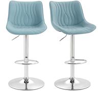 HOMCOM Lot de 2 tabourets de Bar, chaises de Bar, Structure en Acier, Hauteur réglable 92-110 cm, chaises Hautes avec Dossier et Repose-Pieds, Design Moderne, siège en polyuréthane, Bleu foncé
