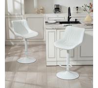 HOMCOM Lot de 2 tabourets de bar, chaises de bar structure en acier hauteur réglable 92-110 cm, dossier repose-pieds blanc