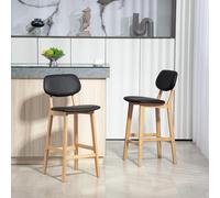 HOMCOM Lot de 2 tabourets de bar, chaises hautes, revêtement synthétique avec dossier et pieds en bois, noir