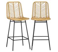 HOMCOM Lot de 2 tabourets de Bar Chaise de Bar Design bohème Hauteur 66 cm avec Repose-Pieds métal et Dossier cannage - Naturel