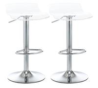 HOMCOM Lot de 2 tabourets de Bar Design Contemporain Assise Acrylique et piètement métal - pivotant 360° - Hauteur réglable avec Repose-Pieds - Transparent