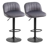 HOMCOM Lot de 2 tabourets de Bar Design Contemporain avec Repose-Pieds Hauteur réglable et pivotant - revêtement Tissu Effet Velours - Pied métal - Gris