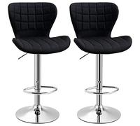 HOMCOM Lot de 2 Tabourets de Bar Design Contemporain Hauteur d'assise réglable 59-81 cm pivotant 360° Lin Noir