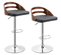 HOMCOM Lot de 2 tabourets de Bar Design Contemporain Hauteur d'assise réglable pivotant 360° revêtement synthétique Noir Dossier ajouré Aspect Bois
