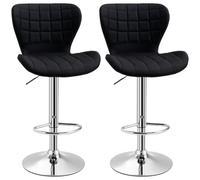 HOMCOM Lot de 2 Tabourets de Bar Design Contemporain, Pivotants 360° Noir | Hauteur d'Assise Réglable 59-81 cm, Lin
