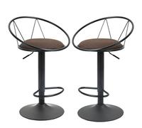 Lot de 2 tabourets de bar design néo-rétro réglable pivotant avec repose-pied métal noir lin marron