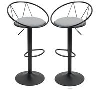 HOMCOM Lot de 2 tabourets de Bar Design néo-rétro réglable pivotant avec Repose-Pied métal Noir Lin Gris