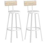 HOMCOM Lot de 2 Tabourets de Bar, Chaises de Bar, Assise Rembourrée 75,5H cm, Dossier et Repose-Pieds, Design Industriel, Chaises Hautes Cuisine, Salle À Manger, Comptoir, Bois Naturel et Blanc