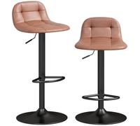 HOMCOM Lot de 2 Tabourets de Bar en Cuir PU 40x41,5x76-98cm Marron Foncé | Rétro-Industriel, Chaises de Bar, Hauteur Réglable, Pivotant 360°, Dossier, Repose-Pieds, pour Salle à Manger, Comptoir