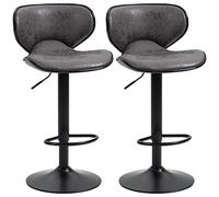 HOMCOM Lot de 2 tabourets de Bar en Cuir synthétique réglable en Hauteur avec siège pivotant, Gris foncé