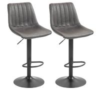HOMCOM Lot de 2 tabourets de bar en microfibre avec hauteur réglable et pivotants à 360°, tabourets de cuisine hauts avec repose-pieds, assise douce, dossier, base en métal, gris foncé