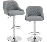 HOMCOM Lot de 2 tabourets de bar en polyuréthane avec hauteur réglable, pivotants à 360°, tabourets de cuisine hauts avec repose-pieds, large assise rembourrée, dossier, base en métal, chaises de bar