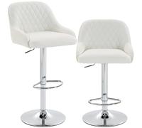 HOMCOM Lot de 2 tabourets de bar en polyuréthane avec hauteur réglable, pivotants à 360°, tabourets de cuisine hauts avec repose-pieds, large assise rembourrée, dossier, base en métal, chaises de bar