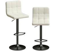 HOMCOM Lot de 2 tabourets de bar en polyuréthane pivotants à 360° avec hauteur réglable, tabourets de cuisine hauts avec siège doux, repose-pieds, dossier, structure en acier, chaises de bar pour