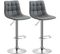 HOMCOM Lot de 2 tabourets de bar en simili cuir avec dossier, tabourets de cuisine et salon pivotants avec repose-pieds, 42 x 45 x 89 - 110 cm, gris