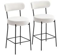 HOMCOM Lot de 2 Tabourets de Bar en Tissu Bouclette Assise 68H cm Crème