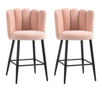 HOMCOM Lot de 2 Tabourets de Bar en Tissu Effet Laine Bou Acier Rose