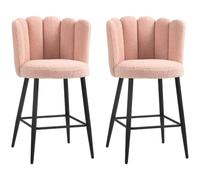 HOMCOM Lot de 2 tabourets de bar en tissu effet laine bouclée, assise rembourré 65 cm, chaises de bar avec dossier floral et rep