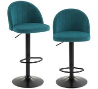 HOMCOM Lot de 2 tabourets de bar en velours avec hauteur réglable et pivotants à 360 °, tabourets de cuisine hauts avec repose-pieds, assise douce, dossier, base en acier au carbone, chaises bar pour
