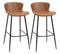 HOMCOM Lot de 2 Tabourets de Bar Hauteur 76 cm Dossier Vintage Marron | Assise en Similicuir, Repose-pieds en Acier