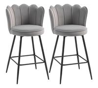 HOMCOM Lot de 2 tabourets de bar modernes au toucher velours avec dossier en pétales et repose-pieds - Chaises de bar rembourrées avec pieds en métal pour cuisine, comptoir et salle à manger, gris