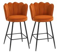 HOMCOM Lot de 2 tabourets de bar modernes au toucher velours avec dossier et repose-pieds en forme de pétales - Chaises de bar rembourrées avec pieds en métal pour cuisine, comptoir, salle à manger