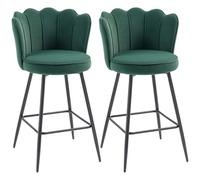 HOMCOM Lot de 2 tabourets de bar modernes au toucher velours avec dossier pétale et repose-pieds, chaises de bar rembourrés avec pieds en métal pour cuisine, comptoir, salle à manger, vert foncé